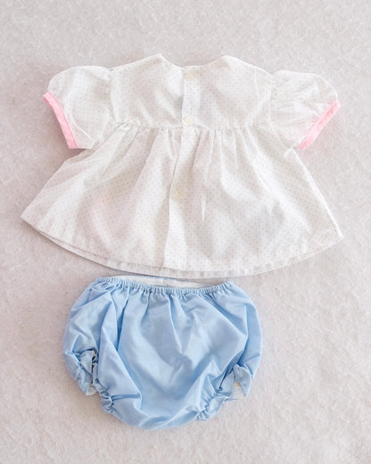 Vintage Seashell Appliqué Sailor Collar Baby Top & Bloomer Set: 6-9m - Yellow Clover Vintage Kids Clothes