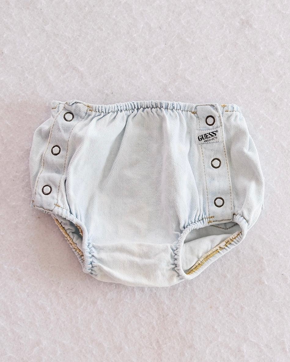 Vintage Guess Georges Marciano Light Wash Denim Diaper Cover: 3-6M - Yellow Clover Vintage Kids Clothes