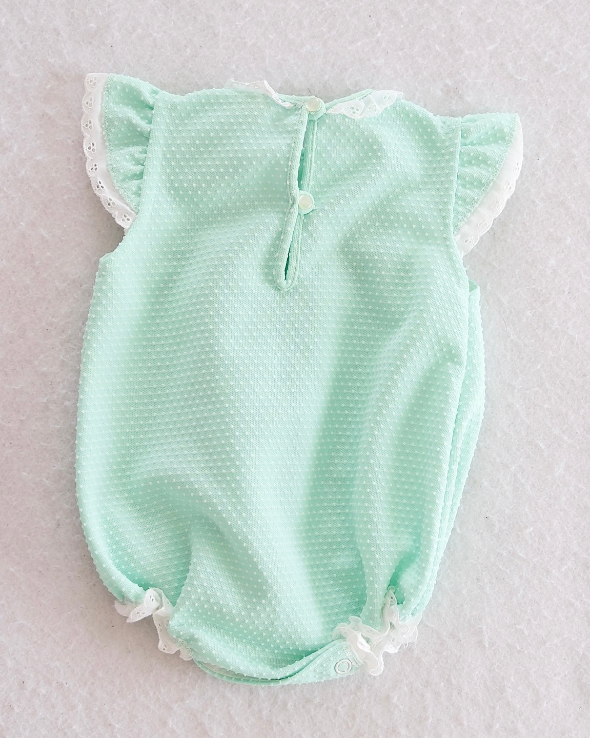 Vintage Carter's Mint Swiss Dot Eyelet Embroidered Bubble Romper: 6M - Yellow Clover Vintage Kids Clothes