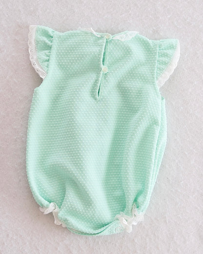 Vintage Carter's Mint Swiss Dot Eyelet Embroidered Bubble Romper: 6M - Yellow Clover Vintage Kids Clothes