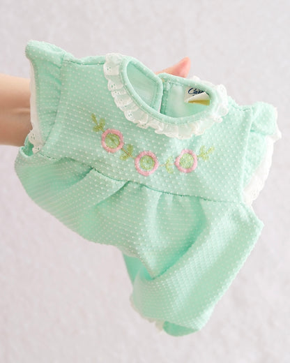 Vintage Carter's Mint Swiss Dot Eyelet Embroidered Bubble Romper: 6M - Yellow Clover Vintage Kids Clothes