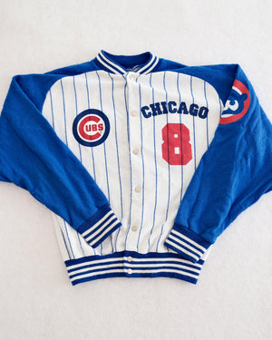 Vintage Chicago Cubs Pinstripe Snap Sweatshirt Jacket, size Medium 12-14