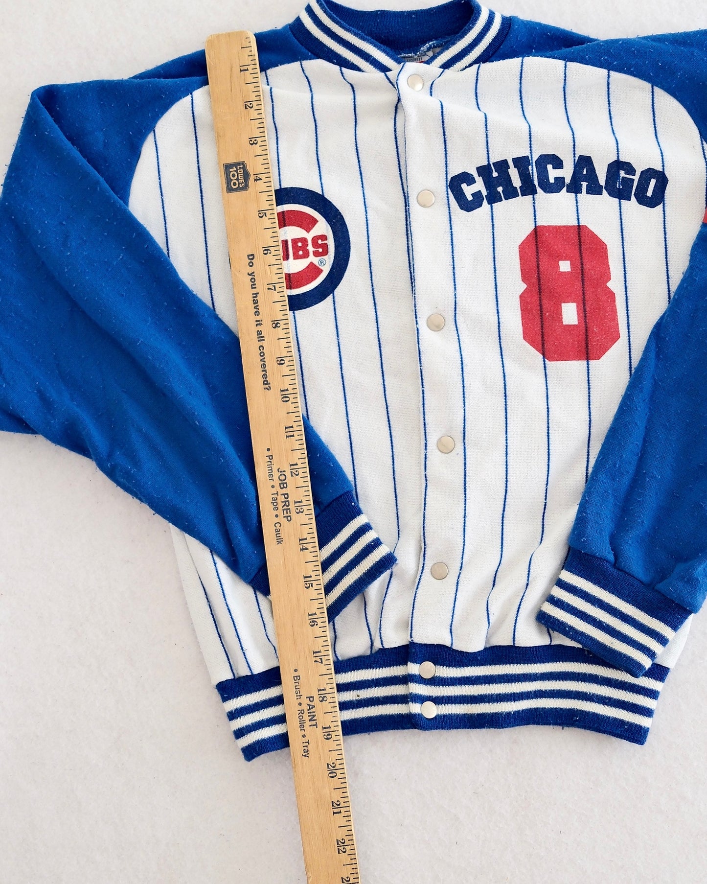 Vintage Chicago Cubs Pinstripe Snap Sweatshirt Jacket, size Medium 12-14