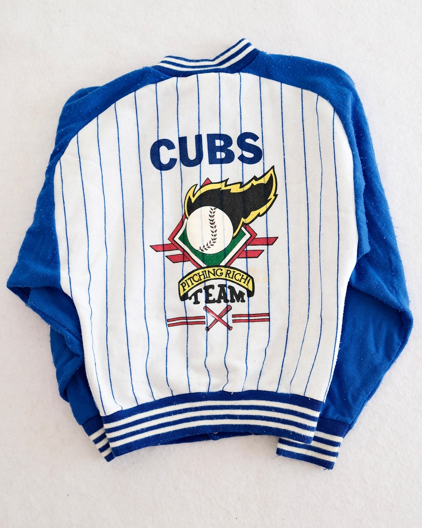 Vintage Chicago Cubs Pinstripe Snap Sweatshirt Jacket, size Medium 12-14
