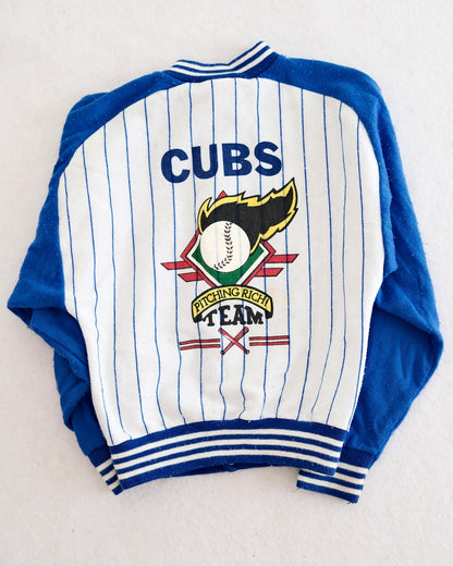 Vintage Chicago Cubs Pinstripe Snap Sweatshirt Jacket, size Medium 12-14