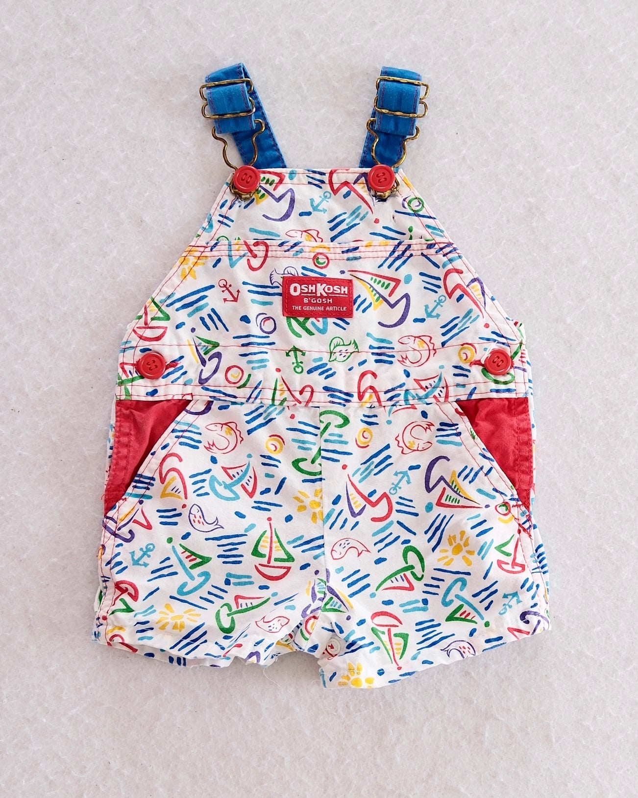 Vintage OshKosh B'Gosh Nautical Novelty Print Shortalls: 3-6M - Yellow Clover Vintage Kids Clothes