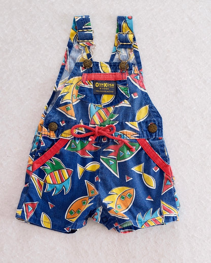 Vintage OshKosh B'Gosh Bold Tropical Fish Print Shortalls: 6-9M - Yellow Clover Vintage Kids Clothes