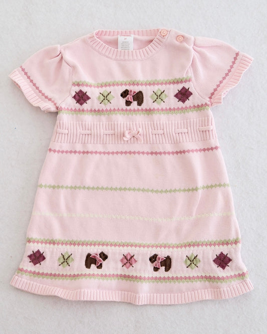 2006 Vintage Gymboree Girl Detective Pink Fair Isle Scottie Sweater Dress, size 3T