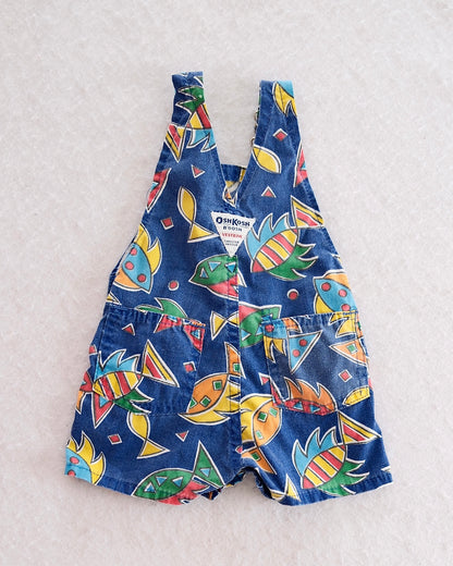 Vintage OshKosh B'Gosh Bold Tropical Fish Print Shortalls: 6-9M - Yellow Clover Vintage Kids Clothes