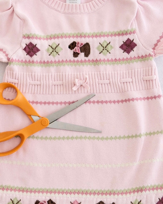 2006 Vintage Gymboree Girl Detective Pink Fair Isle Scottie Sweater Dress, size 3T
