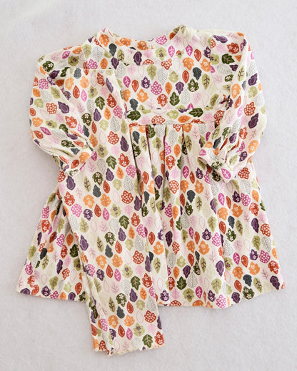 2007 Y2K Gymboree Fall Forest Leaf Print Dress + Leggings, size 3T