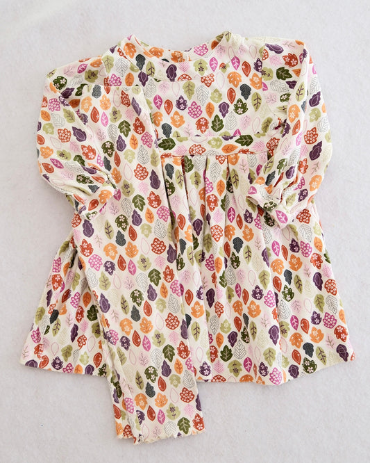 2007 Y2K Gymboree Fall Forest Leaf Print Dress + Leggings, size 3T