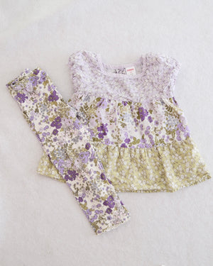 2009 Y2K Gymboree Cowgirls at Heart Purple Floral Tiered Top & Leggings Set, size 3T