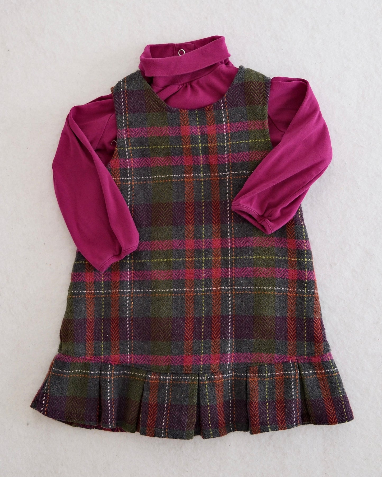 2007 Y2K Gymboree Fall Forest Plaid Wool Jumper Dress & Turtleneck Set, size 3T (top 2T)