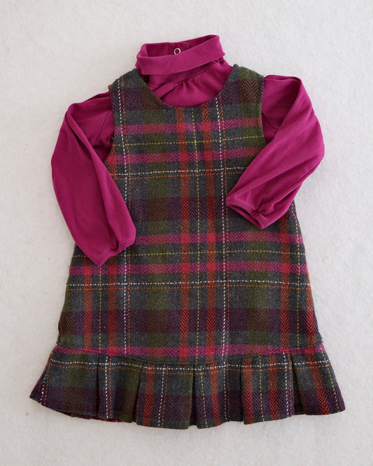 2007 Y2K Gymboree Fall Forest Plaid Wool Jumper Dress & Turtleneck Set, size 3T (top 2T)