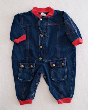 Vintage Denim Boiler Suit Romper: 12m