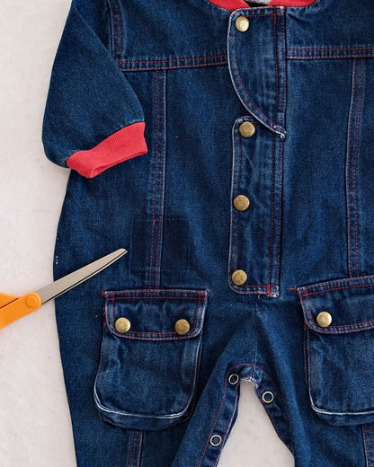 Vintage Denim Boiler Suit Romper: 12m