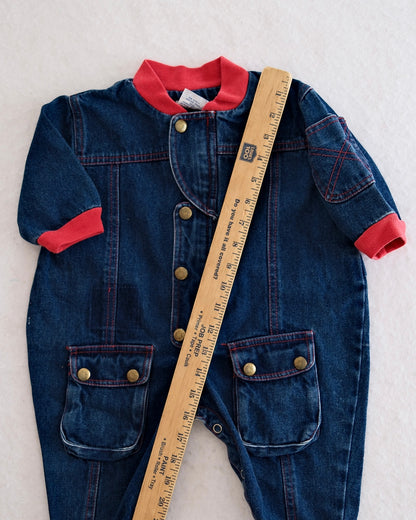 Vintage Denim Boiler Suit Romper: 12m