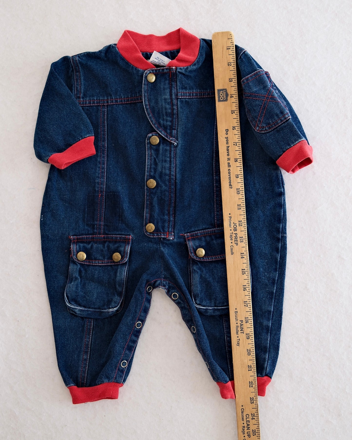 Vintage Denim Boiler Suit Romper: 12m