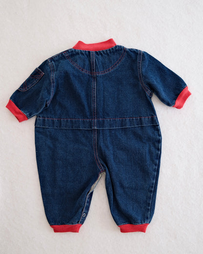 Vintage Denim Boiler Suit Romper: 12m