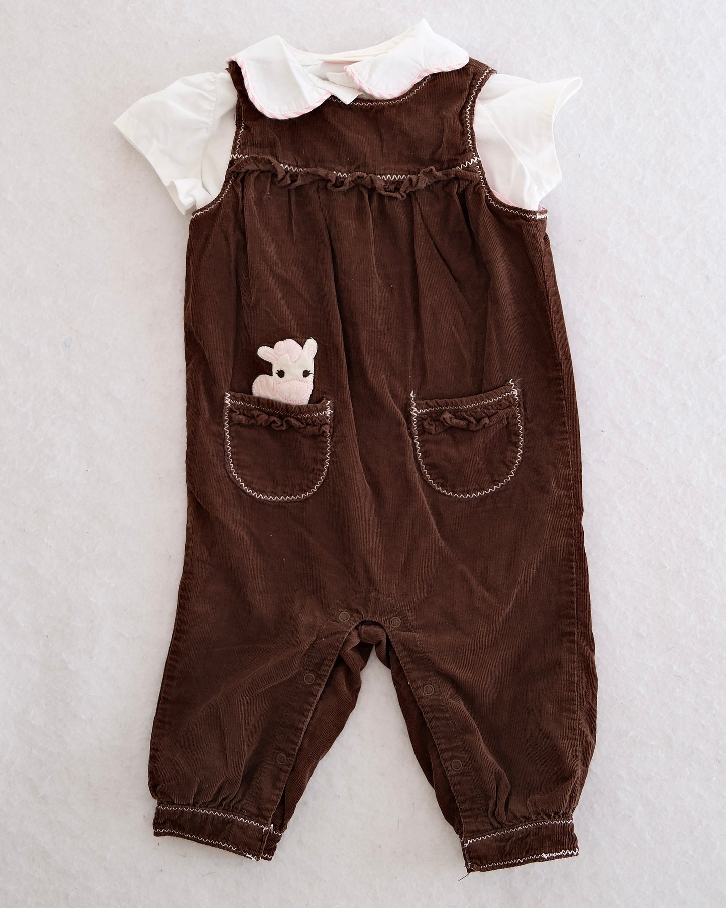 Y2K Gymboree Brown Cord Pink Zebra Romper: 12m