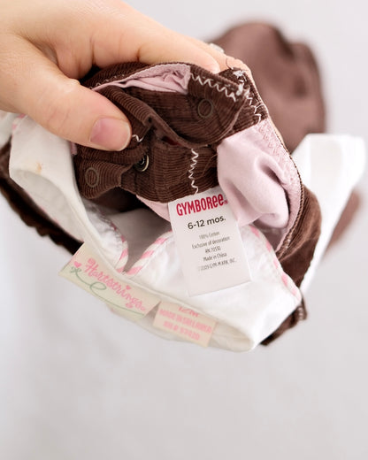 Y2K Gymboree Brown Cord Pink Zebra Romper: 12m