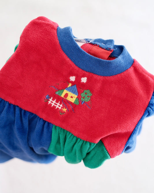 Vintage Alexis Colorblock Velour Romper, size 3m