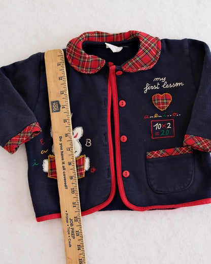 Vintage Euro "My First Lesson" Schoolhouse Sweatshirt Cardigan, size 18m?