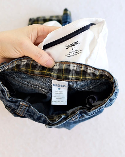2008 Y2K Gymboree Basset Hound Tee, Flannel-Lined Jeans & Socks Set, size 2T