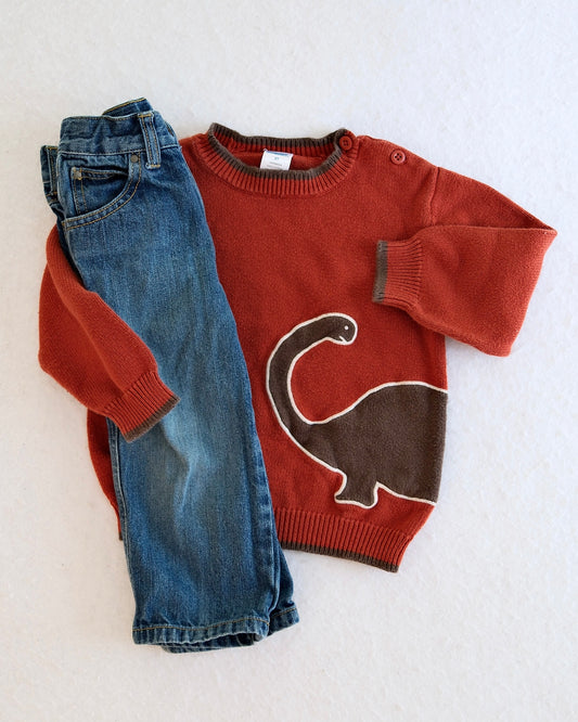 2008 Y2K Gymboree Dinosaur Sweater & Jeans Set, size 2T