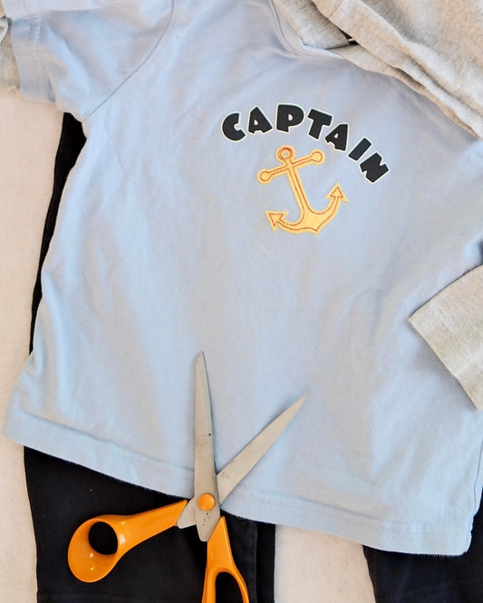 2006 Vintage Gymboree Sailboat Rugby Romper & "Captain" Anchor Tee Bundle, size 2T
