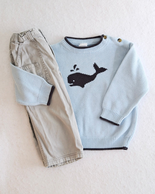 2005 Vintage Gymboree Whale Sweater & Gray Pants Set, size 2T