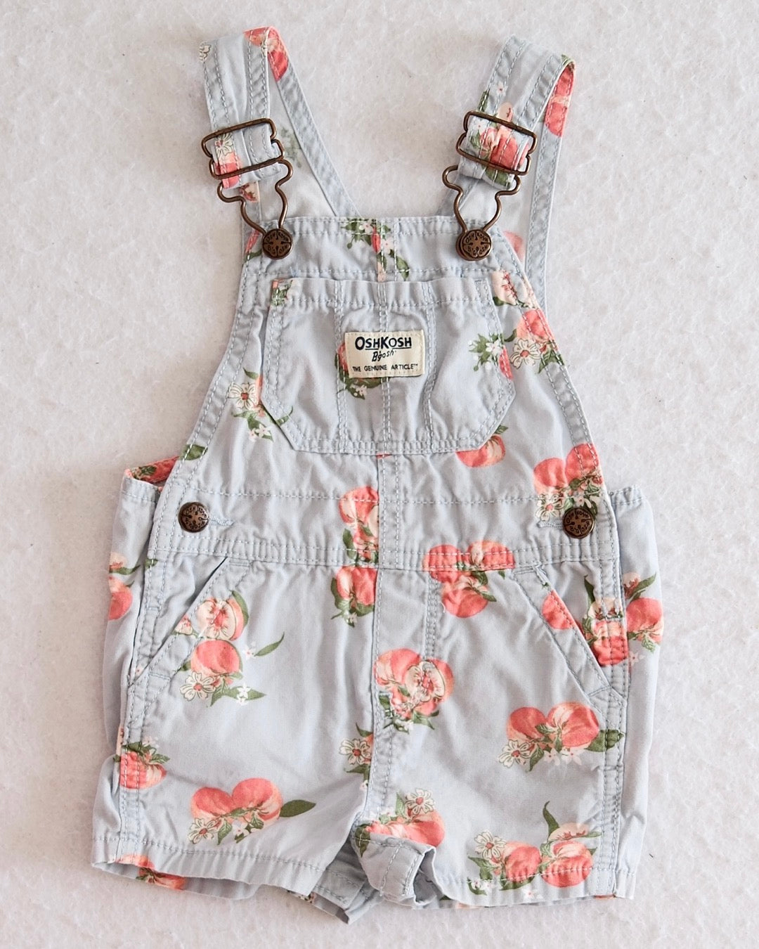 Modern OshKosh B'Gosh Light Blue Peach Shortalls: 12m - Yellow Clover Vintage Kids Clothes