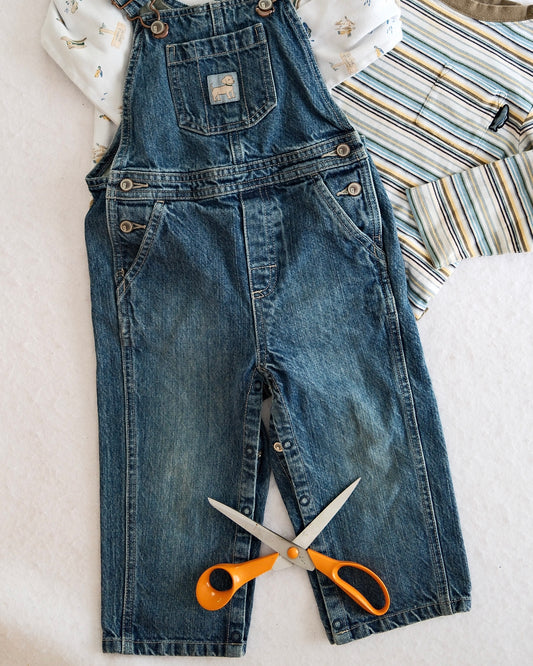 2004 Vintage Gymboree Dog Overalls, Fishing Print Bodysuit & Striped Bodysuit Set, size 2T