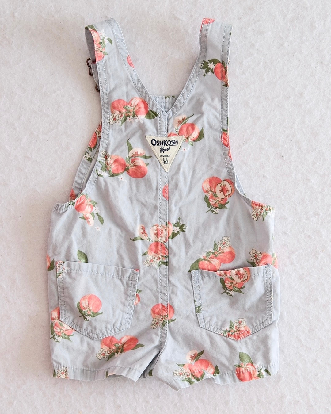 Modern OshKosh B'Gosh Light Blue Peach Shortalls: 12m - Yellow Clover Vintage Kids Clothes