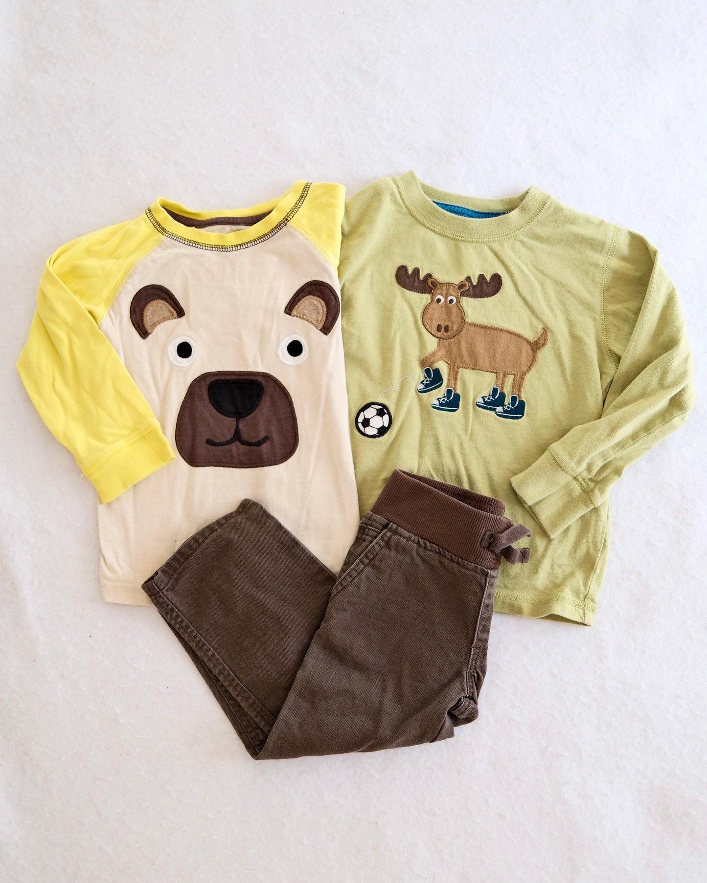 Y2K Gymboree Bear Face Tee, Moose Tee & Brown Jeans Set, size 2T