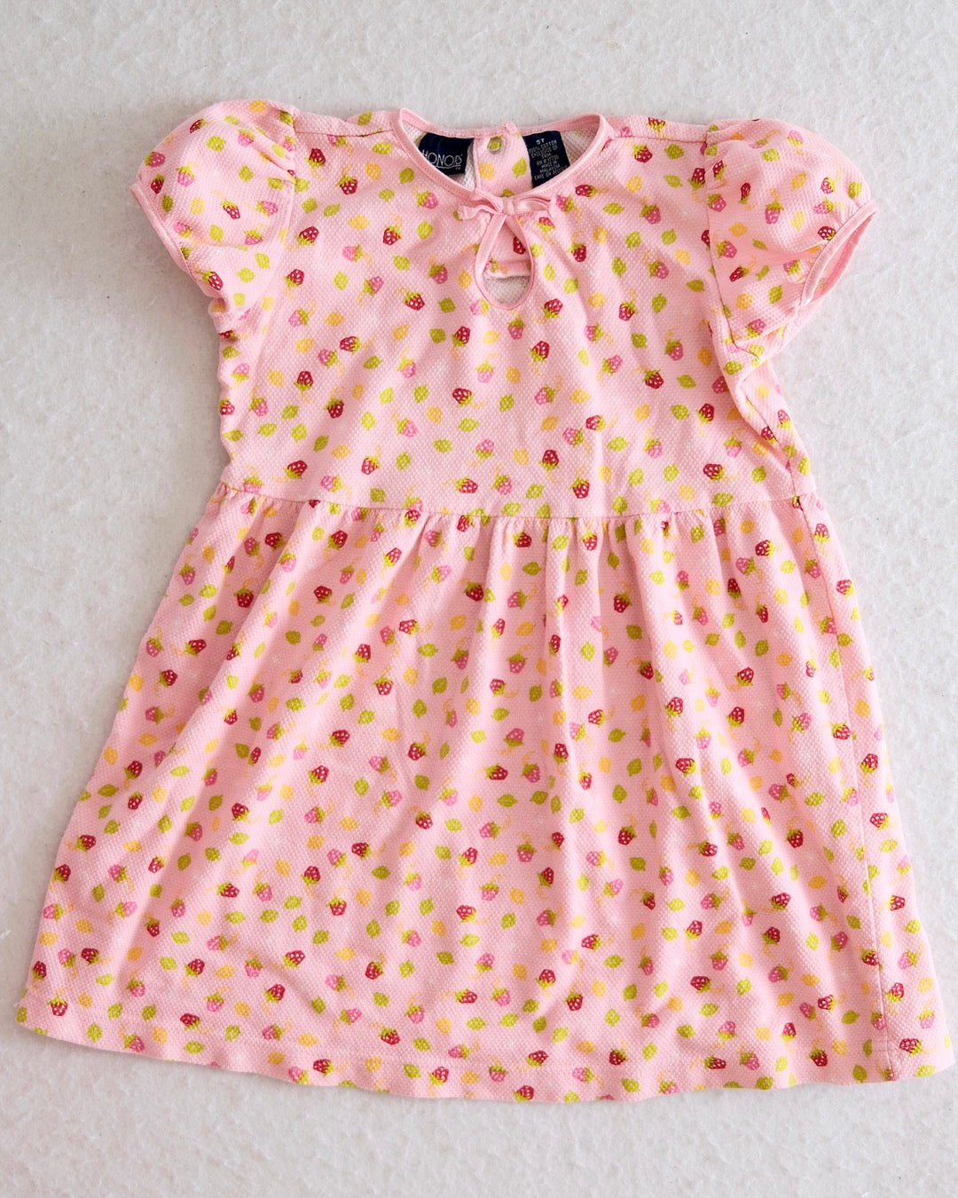 Vintage Honors Pink Strawberry Print Dress: 5T - Yellow Clover Vintage Kids Clothes