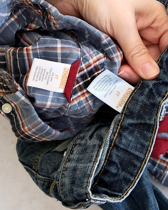 Y2K Gymboree Dinosaur Plaid Shirt & Jeans Set, size 2T