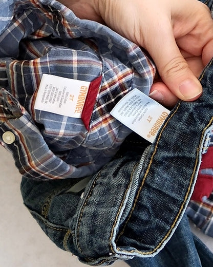 Y2K Gymboree Dinosaur Plaid Shirt & Jeans Set, size 2T
