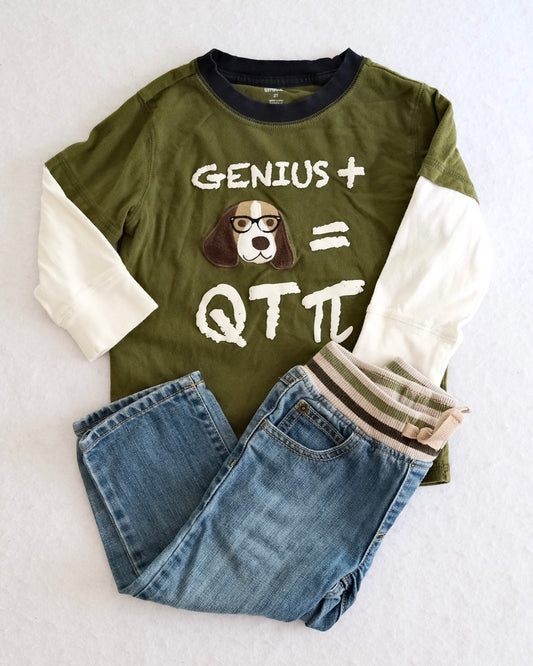 Y2K Gymboree "Genius = QT Pi" Beagle Tee & Jeans Set, size 2T