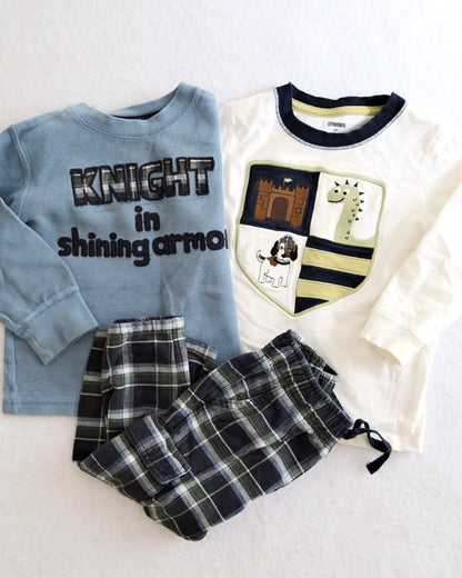 Y2K Gymboree "Knight in Shining Armor" Tee, Crest Tee & Plaid Pants Set, size 2T