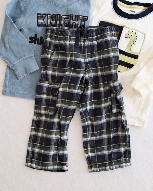 Y2K Gymboree "Knight in Shining Armor" Tee, Crest Tee & Plaid Pants Set, size 2T