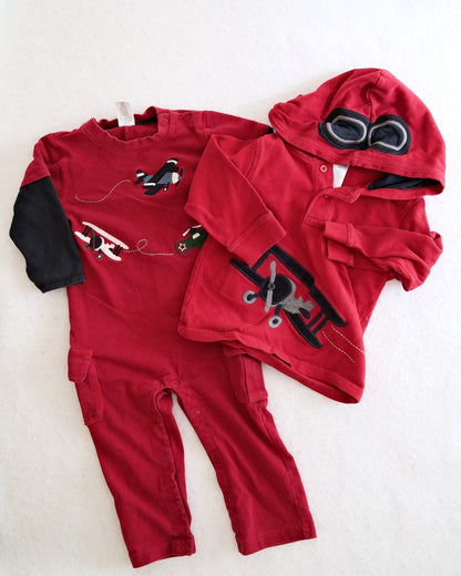 Y2K Gymboree Airplane Romper + Aviator Hoodie Set, size 2T