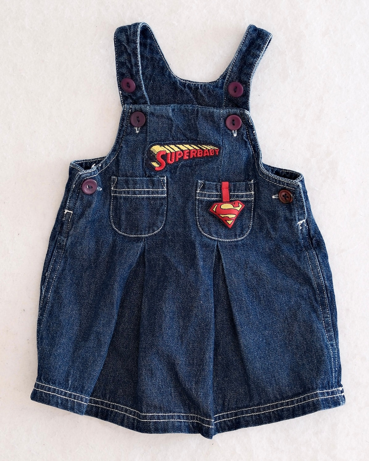 Vintager Warner Bros Superman Superbaby Denim Jumper Dress: 9m