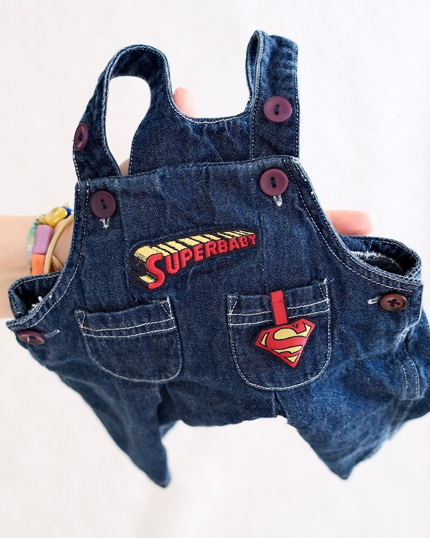 Vintager Warner Bros Superman Superbaby Denim Jumper Dress: 9m