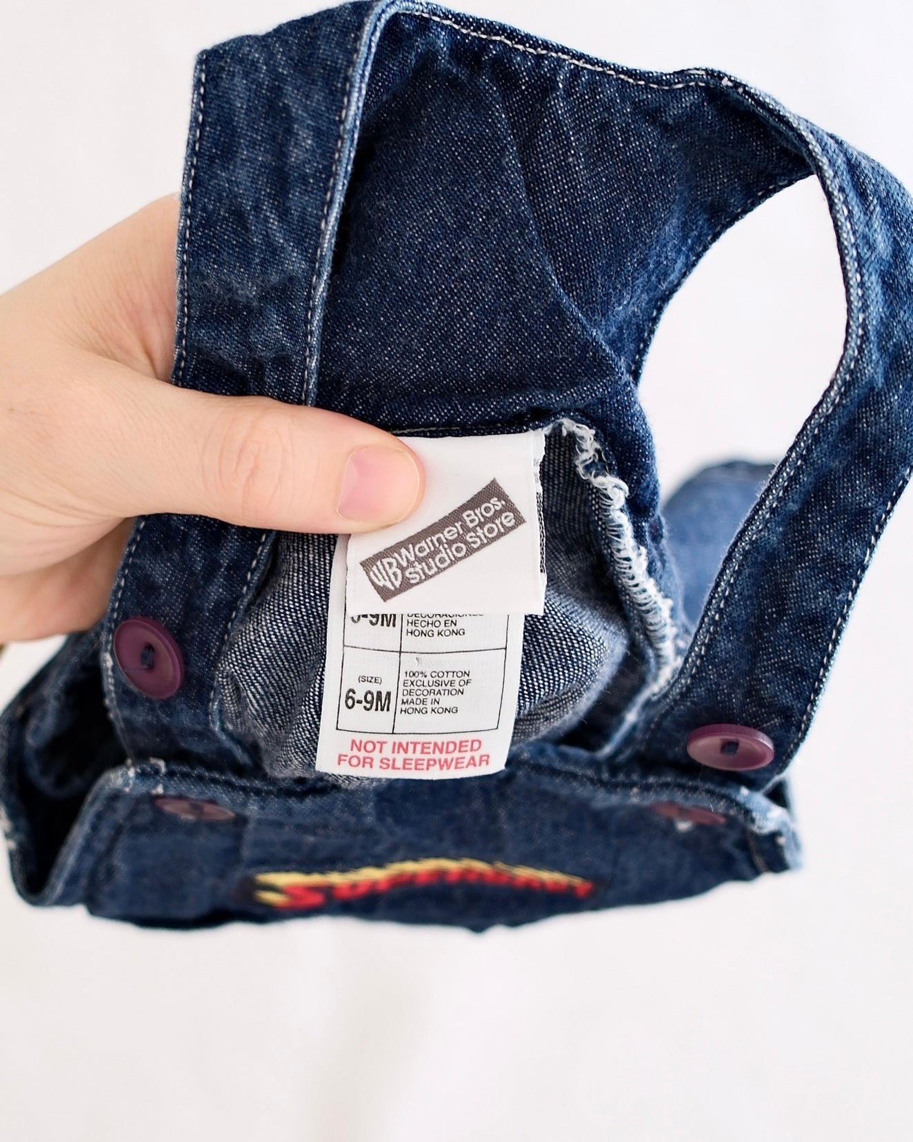 Vintager Warner Bros Superman Superbaby Denim Jumper Dress: 9m