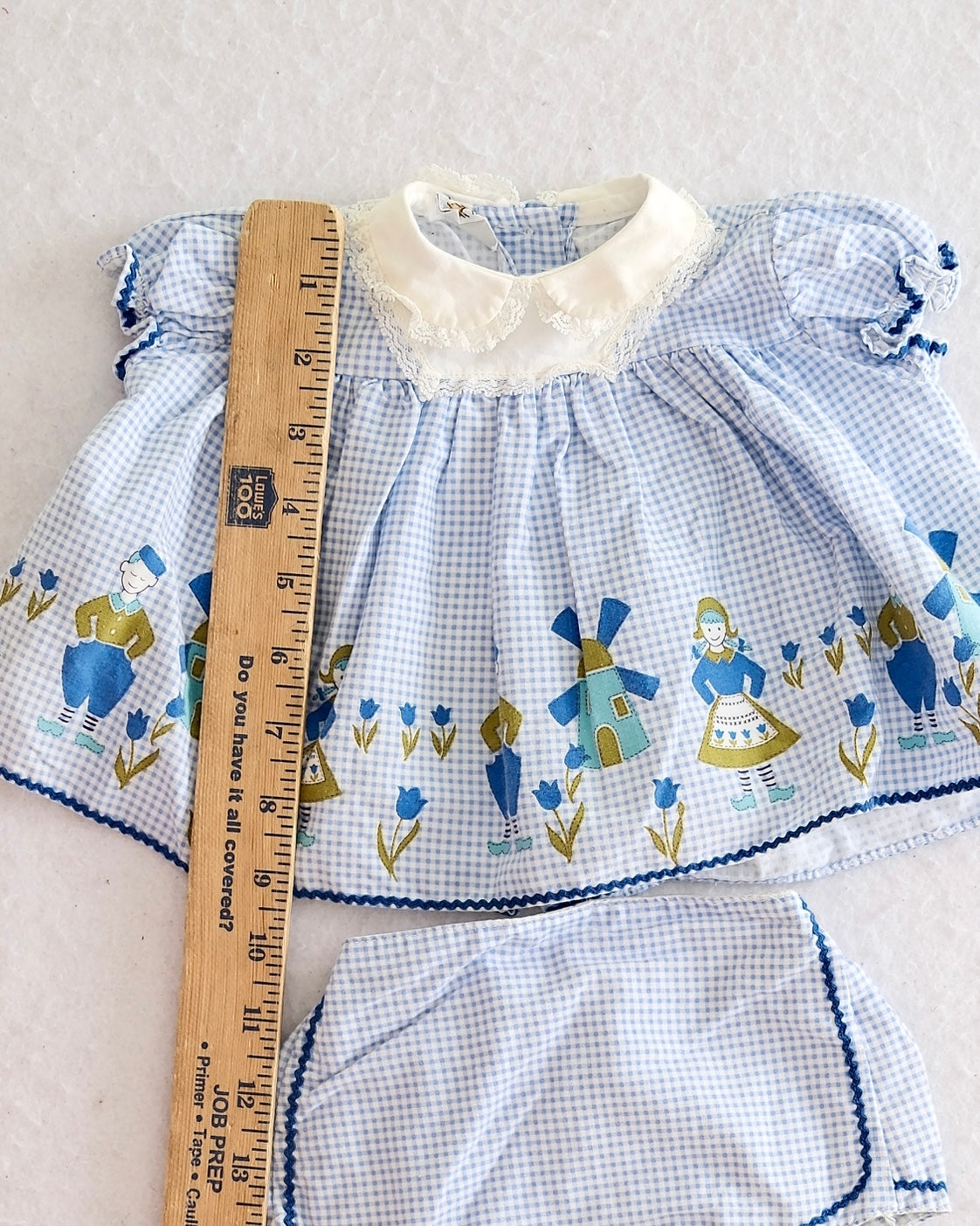 Vintage Fawn Togs Dutch Print Dress & Bloomer Set: 9m?