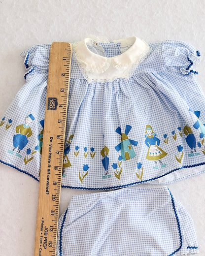 Vintage Fawn Togs Dutch Print Dress & Bloomer Set: 9m?