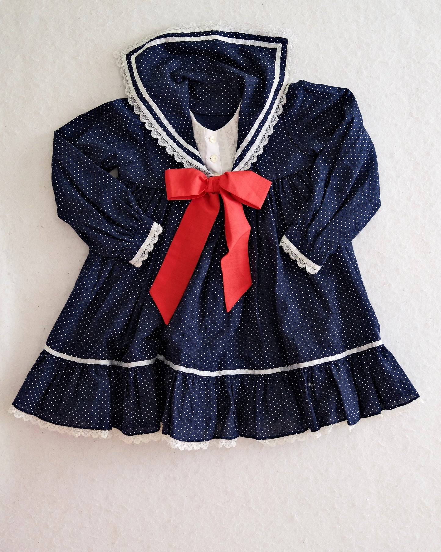 Vintage Navy Polka Dot Sailor Dress: 4T?