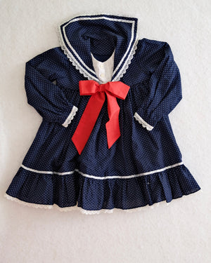 Vintage Navy Polka Dot Sailor Dress: 4T?